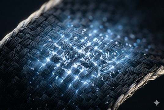 Passive Cooling 被動冷卻 — 布料表面散發冷光象徵無耗能降溫