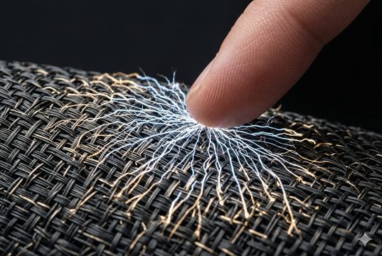 Anti-Static 抗靜電 — 導電纖維表面靜電消散示意